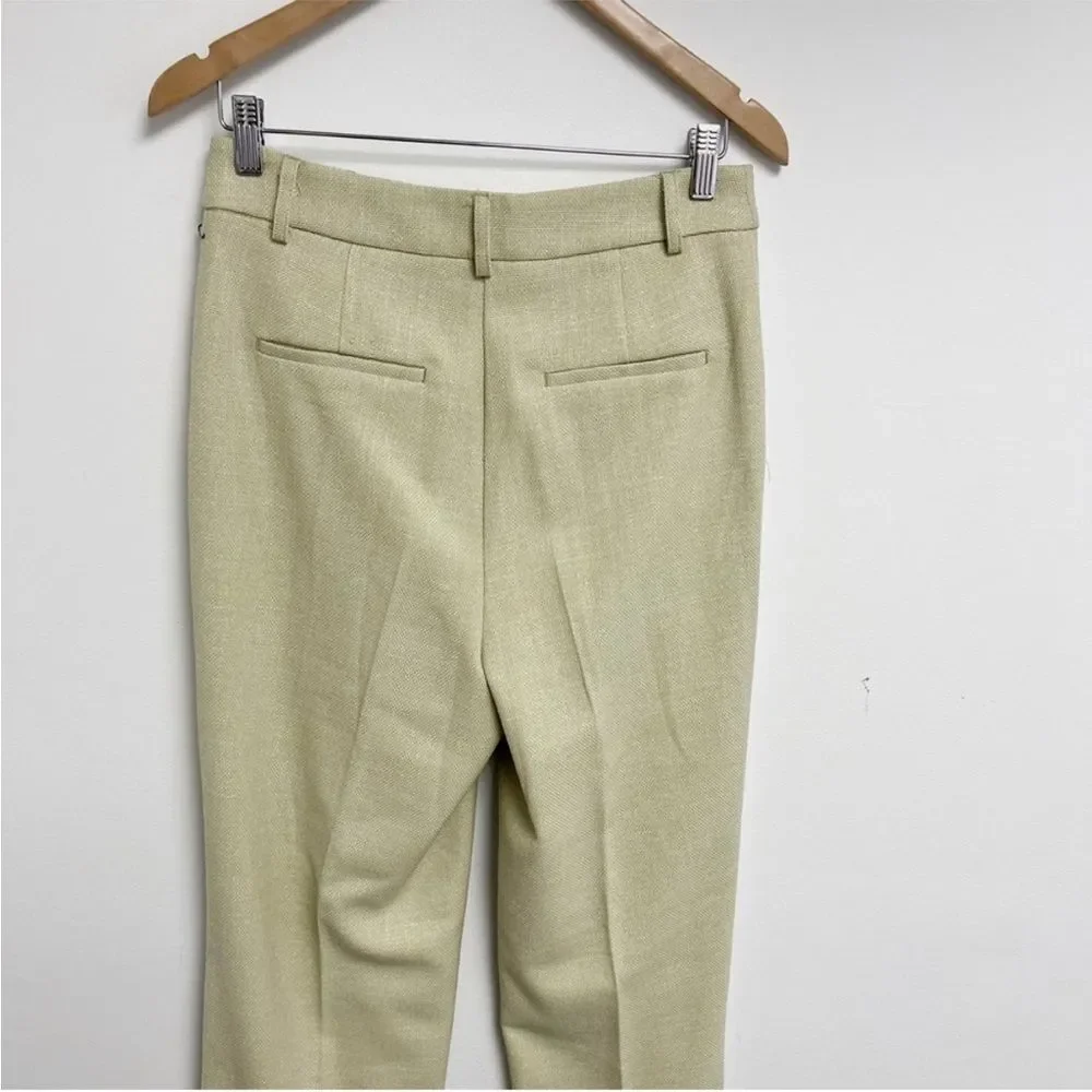 House of Harlow 1969 Textured Pleated Straight Leg Trouser Pants Sz 8 Sage Green